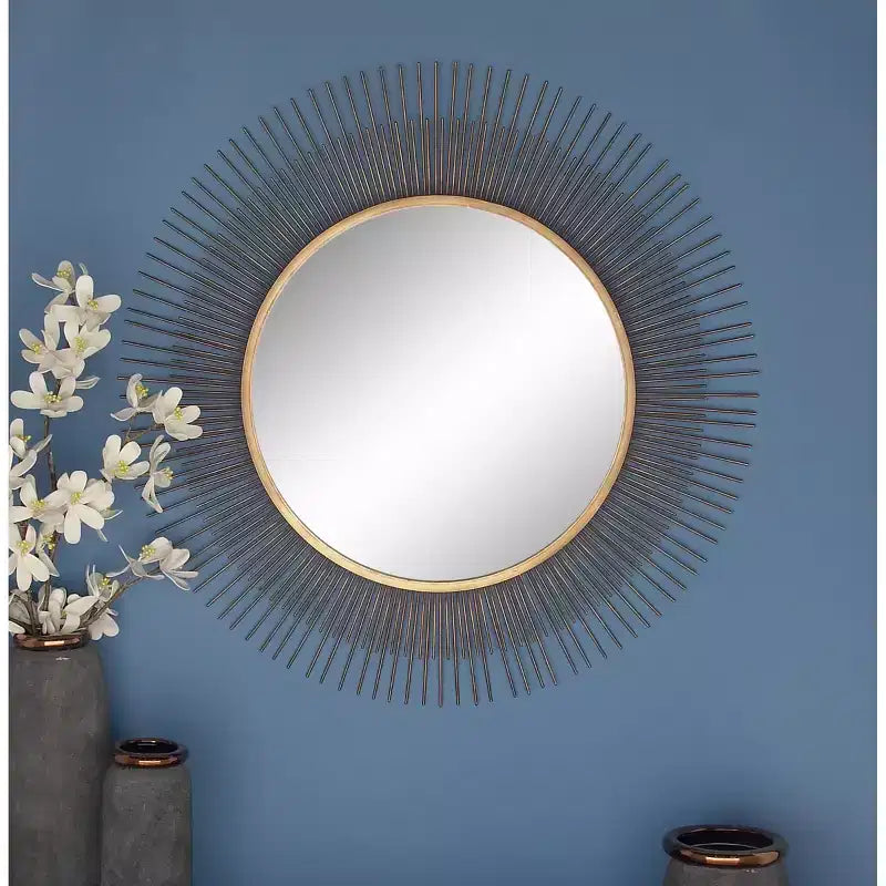 Miroir mural soleil en métal doré 36 po : Cadre en fer, aucun assemblage requis, décor moderne