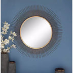 Miroir mural soleil en métal doré 36 po : Cadre en fer, aucun assemblage requis, décor moderne