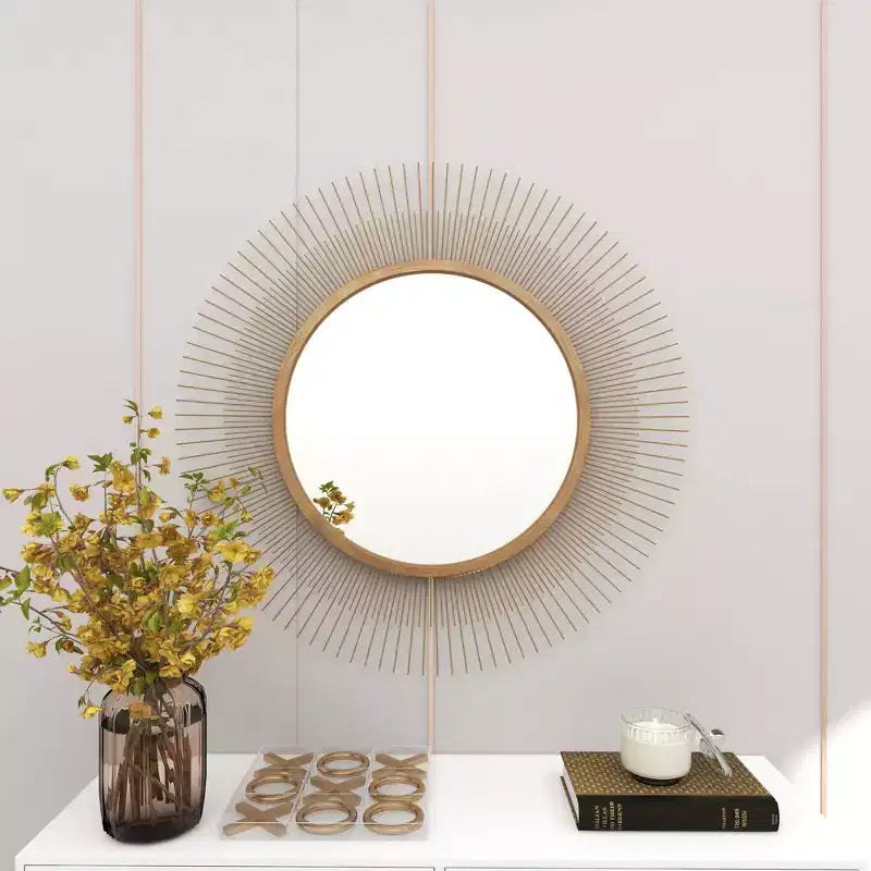 Miroir mural soleil en métal doré 36 po : Cadre en fer, aucun assemblage requis, décor moderne