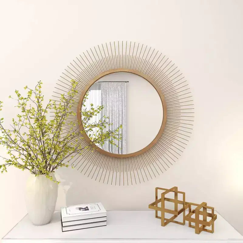 Miroir mural soleil en métal doré 36 po : Cadre en fer, aucun assemblage requis, décor moderne