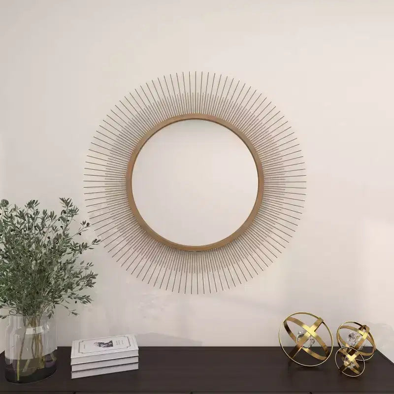 Miroir mural soleil en métal doré 36 po : Cadre en fer, aucun assemblage requis, décor moderne