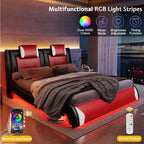 Cadre de lit à LED, lit plateforme rembourré en similicuir