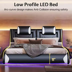 Cadre de lit à LED, lit plateforme rembourré en similicuir
