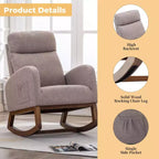 Fauteuil à bascule d'appoint rembourré avec pieds en bois et poche latérale, chaise longue confortable pour salon, chambre à coucher