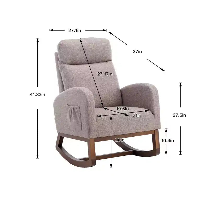 Fauteuil à bascule d'appoint rembourré avec pieds en bois et poche latérale, chaise longue confortable pour salon, chambre à coucher