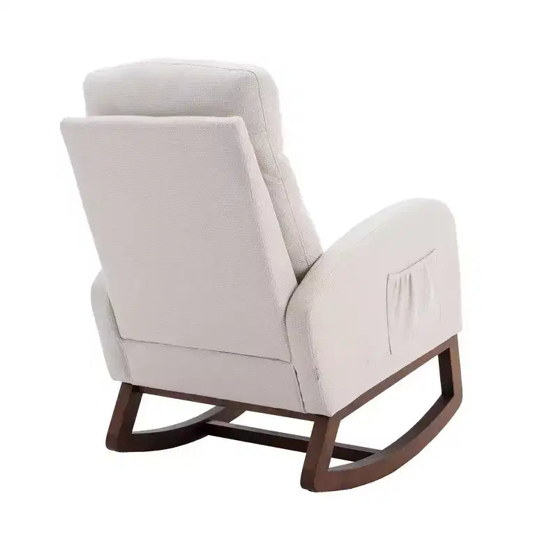Fauteuil à bascule d'appoint rembourré avec pieds en bois et poche latérale, chaise longue confortable pour salon, chambre à coucher
