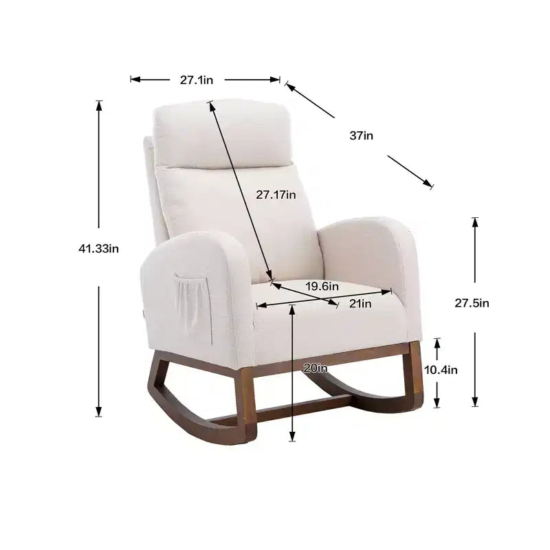 Fauteuil à bascule d'appoint rembourré avec pieds en bois et poche latérale, chaise longue confortable pour salon, chambre à coucher