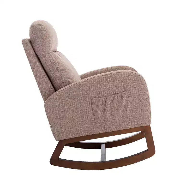 Fauteuil à bascule d'appoint rembourré avec pieds en bois et poche latérale, chaise longue confortable pour salon, chambre à coucher