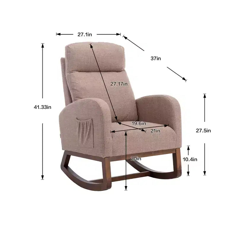 Fauteuil à bascule d'appoint rembourré avec pieds en bois et poche latérale, chaise longue confortable pour salon, chambre à coucher
