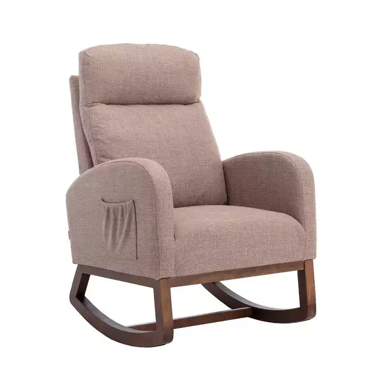 Fauteuil à bascule d'appoint rembourré avec pieds en bois et poche latérale, chaise longue confortable pour salon, chambre à coucher