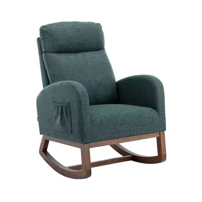 Fauteuil à bascule d'appoint rembourré avec pieds en bois et poche latérale, chaise longue confortable pour salon, chambre à coucher