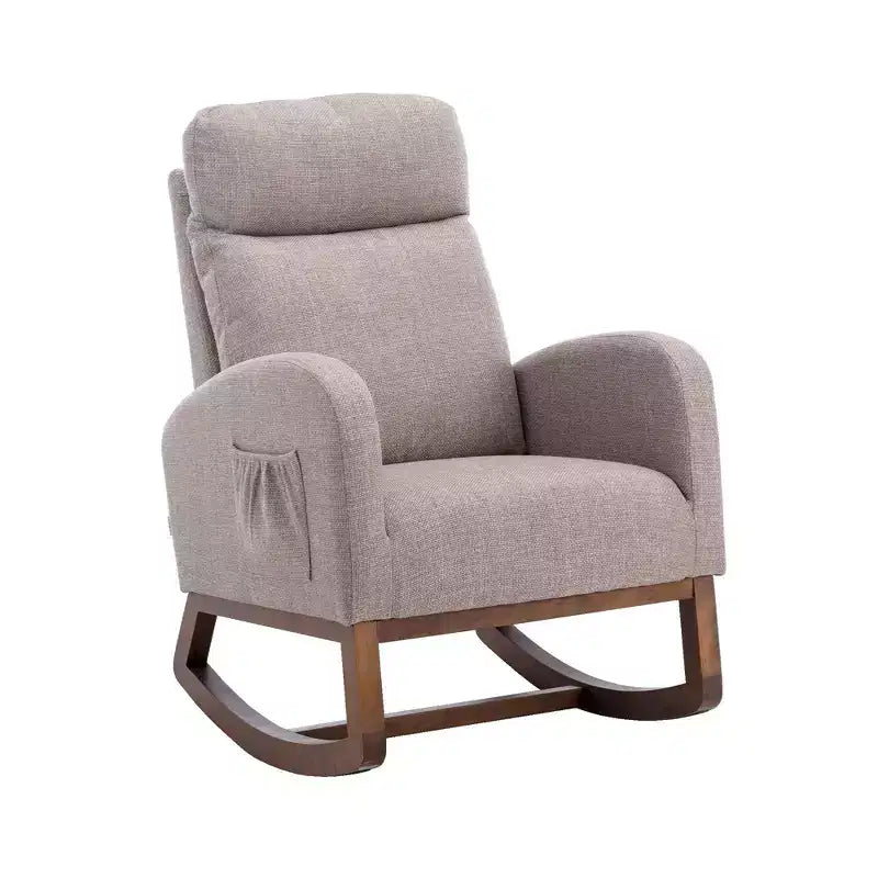 Fauteuil à bascule d'appoint rembourré avec pieds en bois et poche latérale, chaise longue confortable pour salon, chambre à coucher