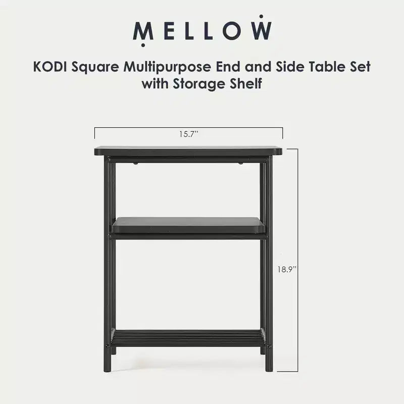 Table d'appoint et de bout carrée multi-usage KODI avec étagères supplémentaires