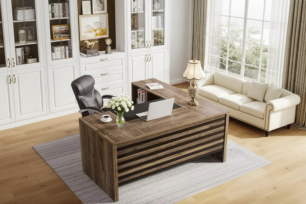 MAYEERTY 62.2 Office Desk Set: Mobile Cabinet, 450lb Capacity, Black & Grey Stripe Design