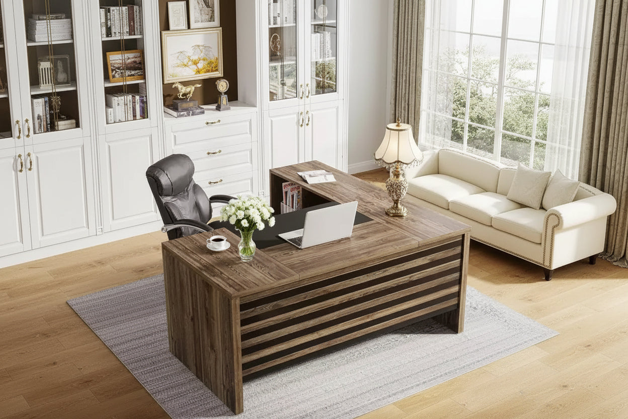 MAYEERTY 62.2 Office Desk Set: Mobile Cabinet, 450lb Capacity, Black & Grey Stripe Design