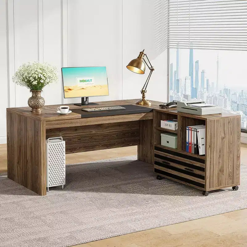 62.2 Bureau avec caisson mobile, capacité de 204 kg, motif rayé noir et gris