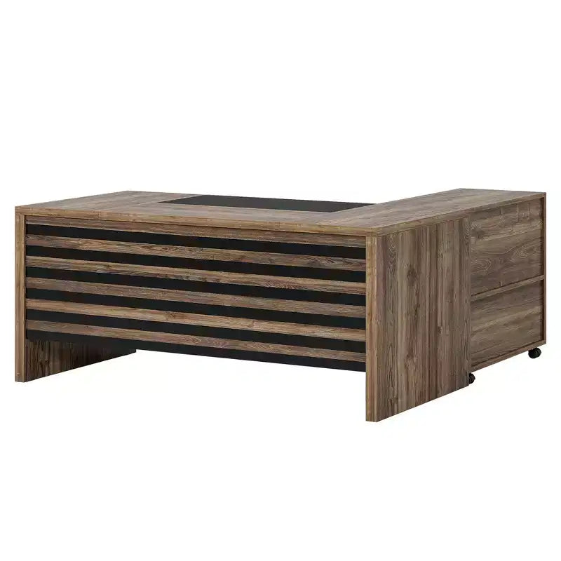 62.2 Bureau avec caisson mobile, capacité de 204 kg, motif rayé noir et gris