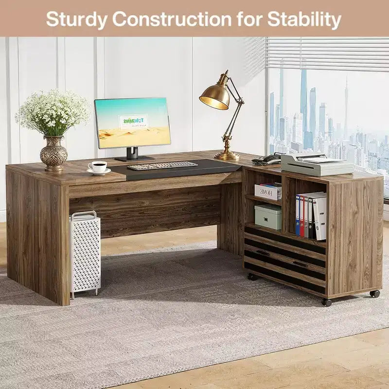62.2 Bureau avec caisson mobile, capacité de 204 kg, motif rayé noir et gris