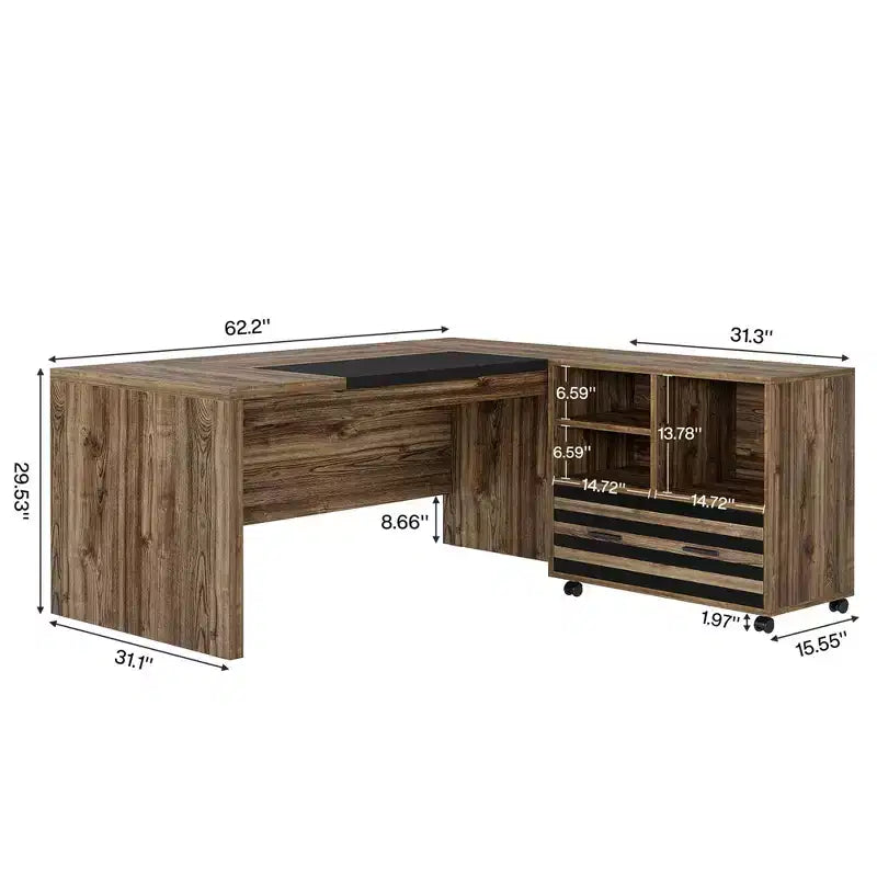 62.2 Bureau avec caisson mobile, capacité de 204 kg, motif rayé noir et gris