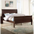 Lit traîneau 62 Queen en bois massif avec tête et pied de lit, design bas et sûr pour chambre d'enfant, cerisier