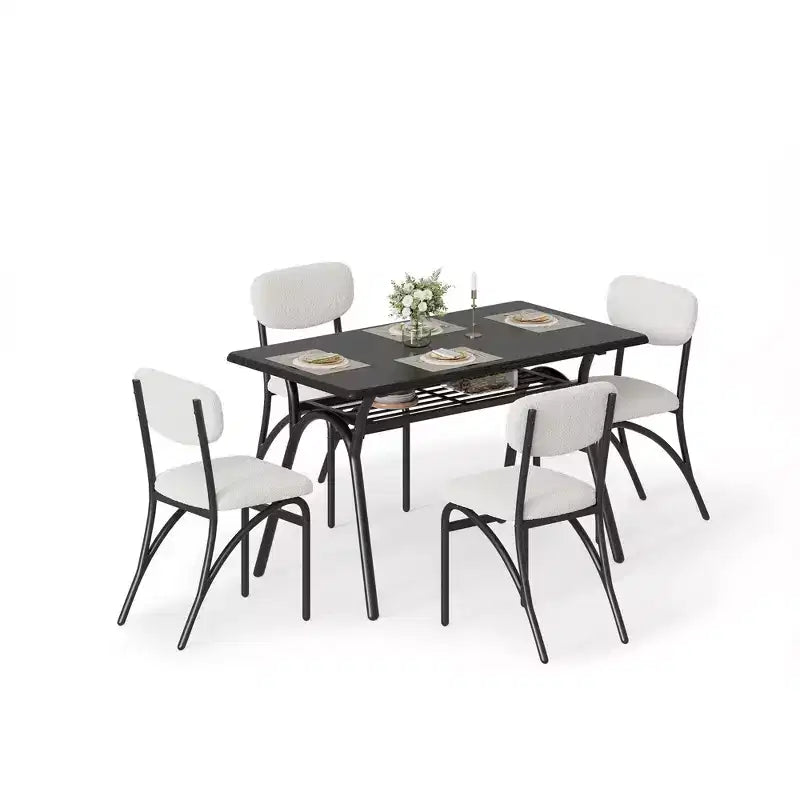Table à manger pour 4 personnes, coin repas de cuisine, cadre en métal et plateau en marbre, mobilier de salle à manger peu encombrant pour appartement