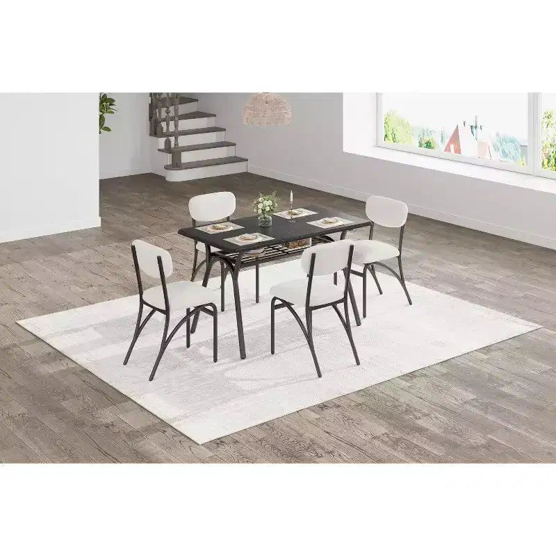 Table à manger pour 4 personnes, coin repas de cuisine, cadre en métal et plateau en marbre, mobilier de salle à manger peu encombrant pour appartement