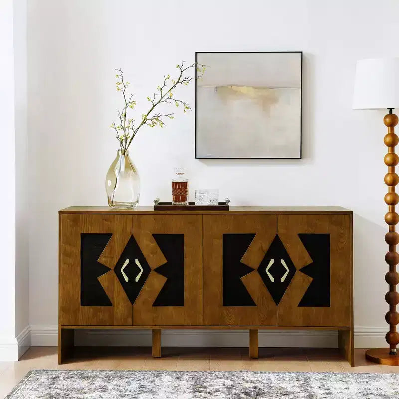 Bahut moderne avec rangement, buffet cannelé avec motif géométrique et étagères réglables pour entrée/cuisine/salle à manger