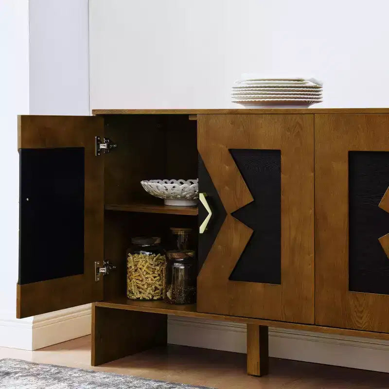 Bahut moderne avec rangement, buffet cannelé avec motif géométrique et étagères réglables pour entrée/cuisine/salle à manger
