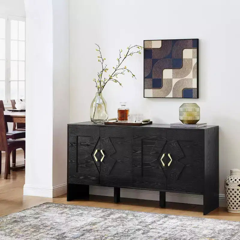 Bahut moderne avec rangement, buffet cannelé avec motif géométrique et étagères réglables pour entrée/cuisine/salle à manger