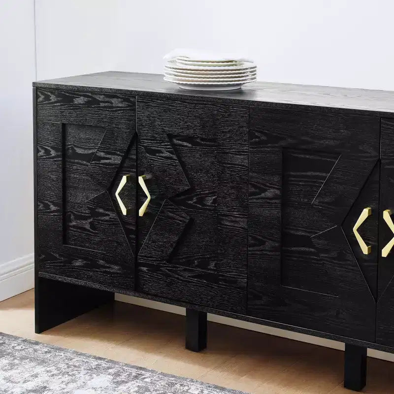 Bahut moderne avec rangement, buffet cannelé avec motif géométrique et étagères réglables pour entrée/cuisine/salle à manger