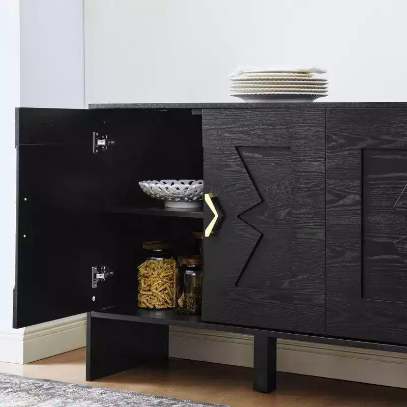 Bahut moderne avec rangement, buffet cannelé avec motif géométrique et étagères réglables pour entrée/cuisine/salle à manger