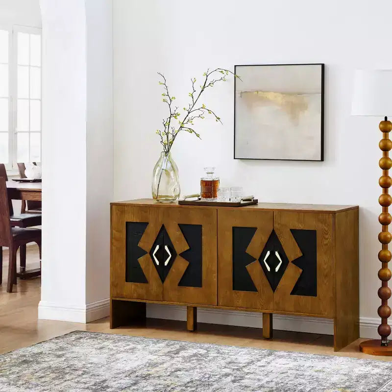 Bahut moderne avec rangement, buffet cannelé avec motif géométrique et étagères réglables pour entrée/cuisine/salle à manger