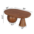 Table basse ovale faite à la main en bois de manguier 38" | Base à boules et cônes ronds