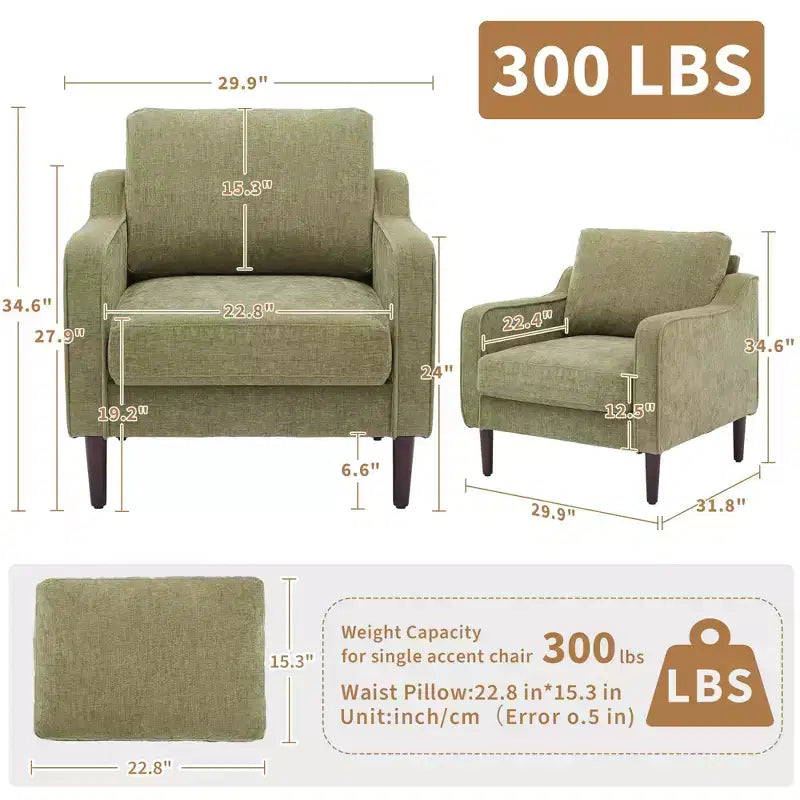 Fauteuil simple du milieu du siècle, fauteuil moderne en tissu de lin, fauteuil d'appoint confortable avec accoudoirs incurvés, fauteuil de lecture à dossier haut