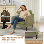 Fauteuil simple du milieu du siècle, fauteuil moderne en tissu de lin, fauteuil d'appoint confortable avec accoudoirs incurvés, fauteuil de lecture à dossier haut