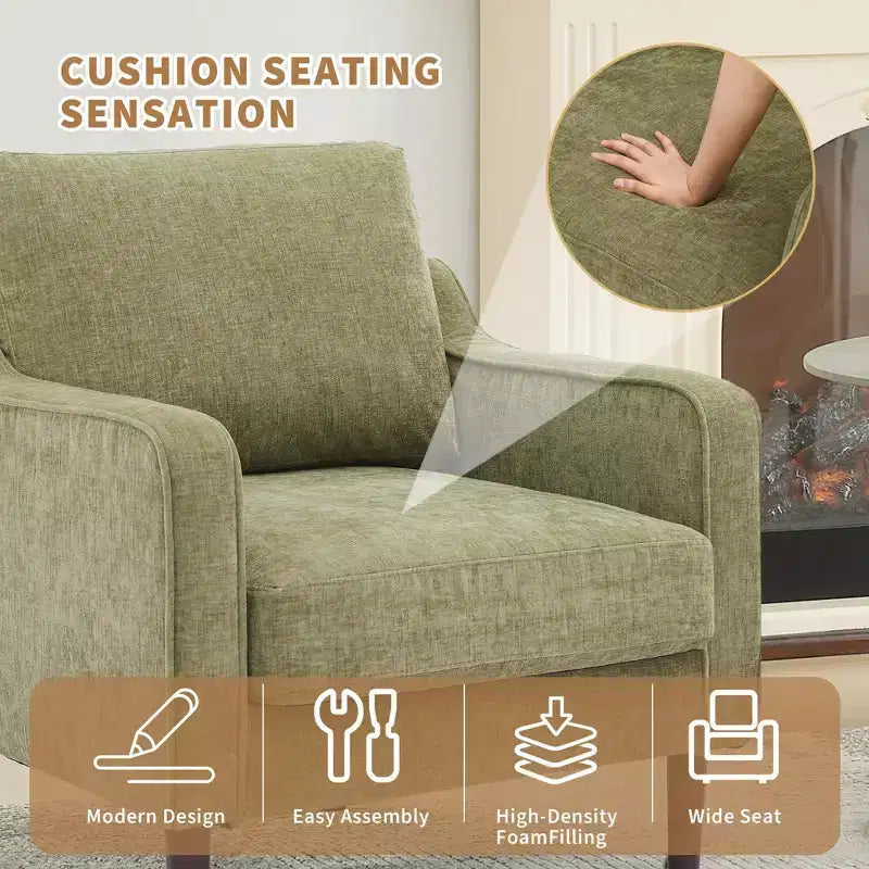 Fauteuil simple du milieu du siècle, fauteuil moderne en tissu de lin, fauteuil d'appoint confortable avec accoudoirs incurvés, fauteuil de lecture à dossier haut