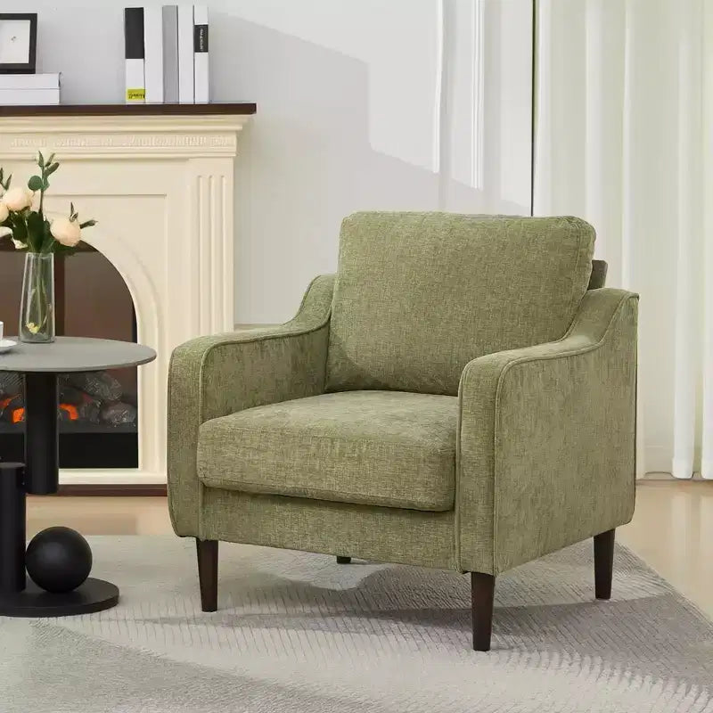 Fauteuil simple du milieu du siècle, fauteuil moderne en tissu de lin, fauteuil d'appoint confortable avec accoudoirs incurvés, fauteuil de lecture à dossier haut