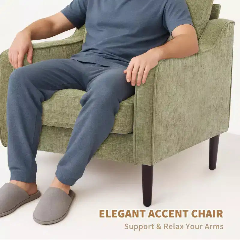 Fauteuil simple du milieu du siècle, fauteuil moderne en tissu de lin, fauteuil d'appoint confortable avec accoudoirs incurvés, fauteuil de lecture à dossier haut