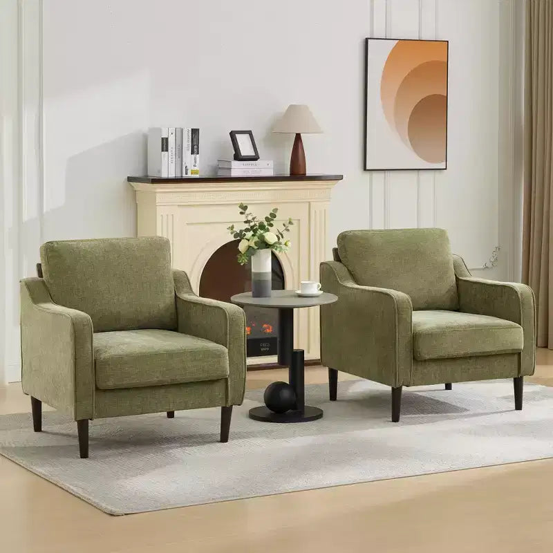 Fauteuil simple du milieu du siècle, fauteuil moderne en tissu de lin, fauteuil d'appoint confortable avec accoudoirs incurvés, fauteuil de lecture à dossier haut