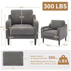Fauteuil simple du milieu du siècle, fauteuil moderne en tissu de lin, fauteuil d'appoint confortable avec accoudoirs incurvés, fauteuil de lecture à dossier haut