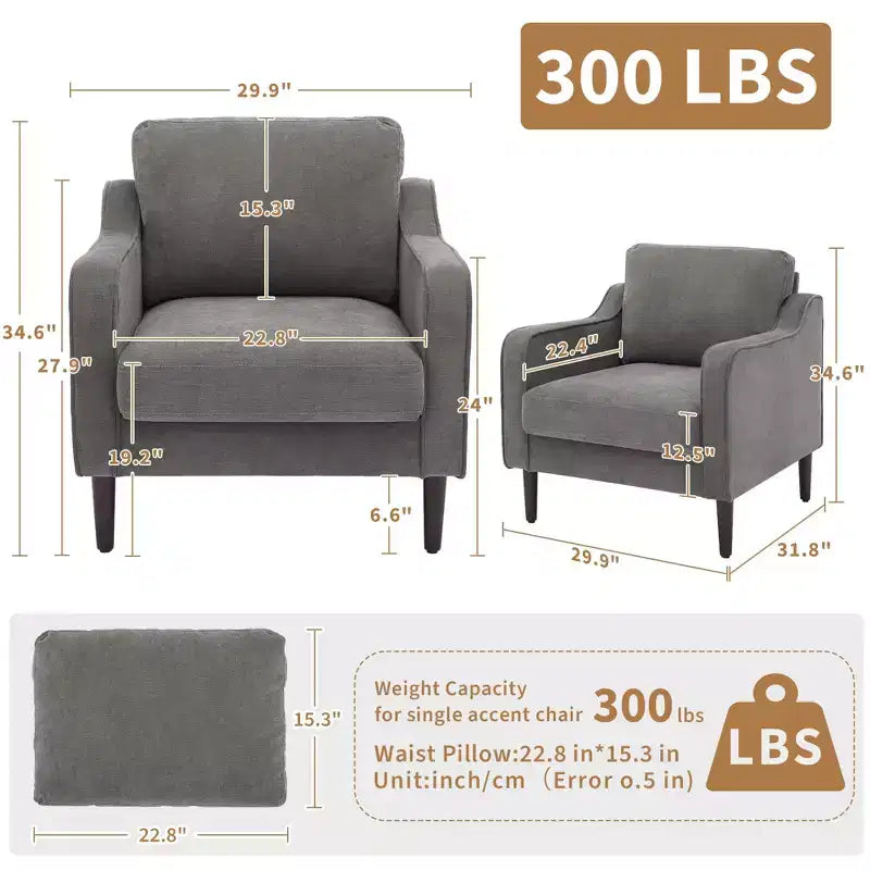 Fauteuil simple du milieu du siècle, fauteuil moderne en tissu de lin, fauteuil d'appoint confortable avec accoudoirs incurvés, fauteuil de lecture à dossier haut