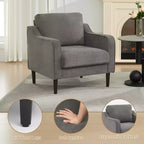 Fauteuil simple du milieu du siècle, fauteuil moderne en tissu de lin, fauteuil d'appoint confortable avec accoudoirs incurvés, fauteuil de lecture à dossier haut