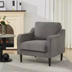 Fauteuil simple du milieu du siècle, fauteuil moderne en tissu de lin, fauteuil d'appoint confortable avec accoudoirs incurvés, fauteuil de lecture à dossier haut
