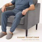 Fauteuil simple du milieu du siècle, fauteuil moderne en tissu de lin, fauteuil d'appoint confortable avec accoudoirs incurvés, fauteuil de lecture à dossier haut