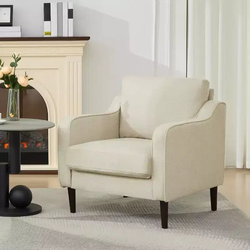 Fauteuil simple du milieu du siècle, fauteuil moderne en tissu de lin, fauteuil d'appoint confortable avec accoudoirs incurvés, fauteuil de lecture à dossier haut