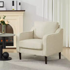 Fauteuil simple du milieu du siècle, fauteuil moderne en tissu de lin, fauteuil d'appoint confortable avec accoudoirs incurvés, fauteuil de lecture à dossier haut