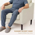 Fauteuil simple du milieu du siècle, fauteuil moderne en tissu de lin, fauteuil d'appoint confortable avec accoudoirs incurvés, fauteuil de lecture à dossier haut