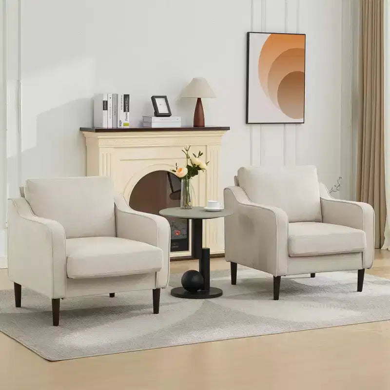 Fauteuil simple du milieu du siècle, fauteuil moderne en tissu de lin, fauteuil d'appoint confortable avec accoudoirs incurvés, fauteuil de lecture à dossier haut