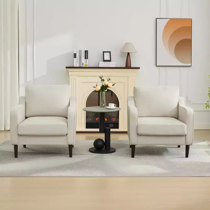 Fauteuil simple du milieu du siècle, fauteuil moderne en tissu de lin, fauteuil d'appoint confortable avec accoudoirs incurvés, fauteuil de lecture à dossier haut