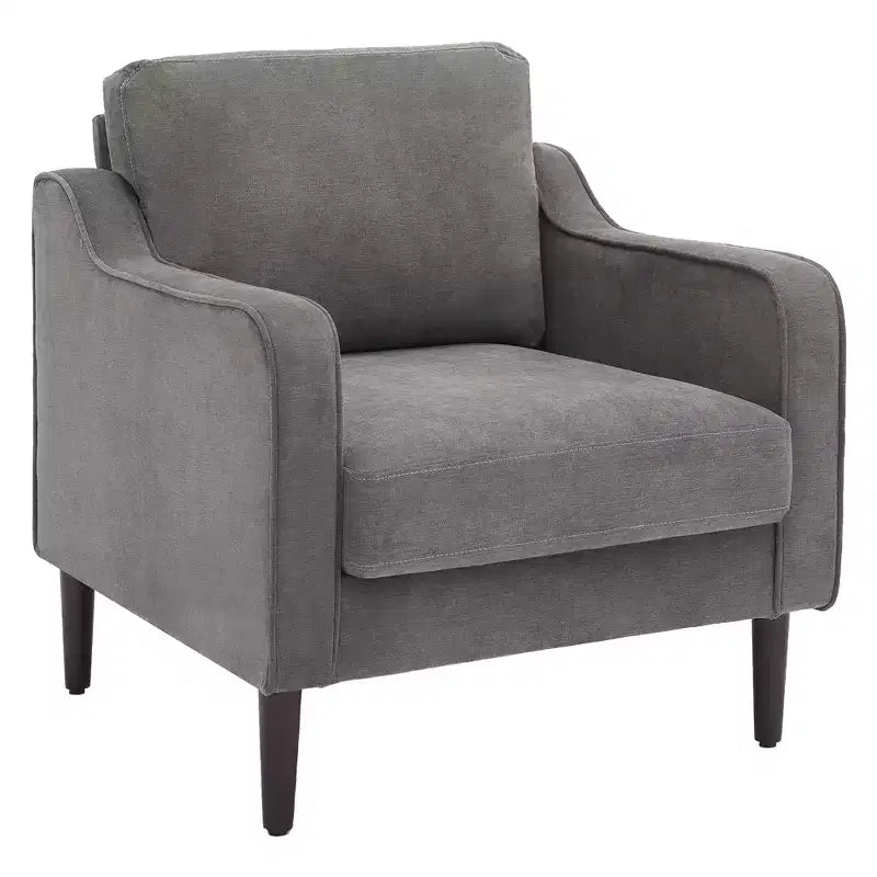 Fauteuil simple du milieu du siècle, fauteuil moderne en tissu de lin, fauteuil d'appoint confortable avec accoudoirs incurvés, fauteuil de lecture à dossier haut